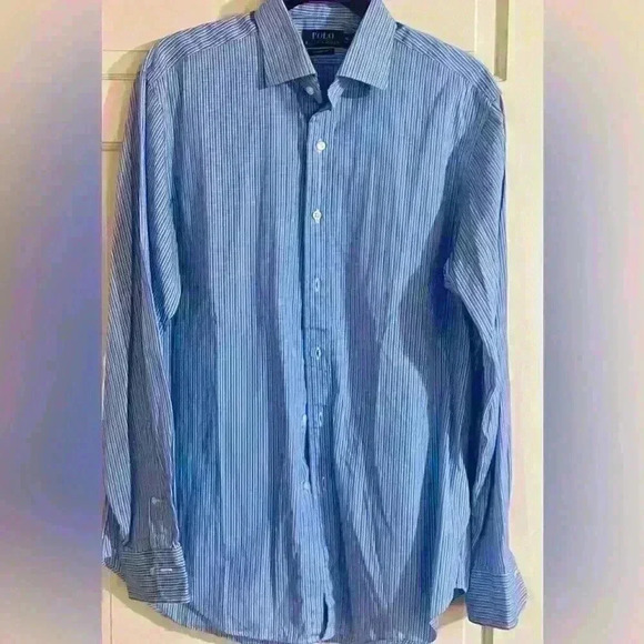 Polo Ralph Lauren Blue/White Striped Button Down Shirt Cotton 16 34/35 Classic - Picture 1 of 8